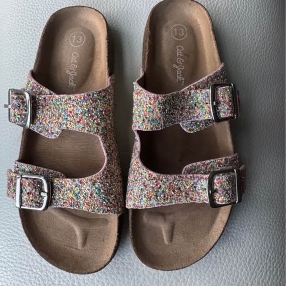 Cat & Jack Girls' Glitter Footbed Sandals Size 13
